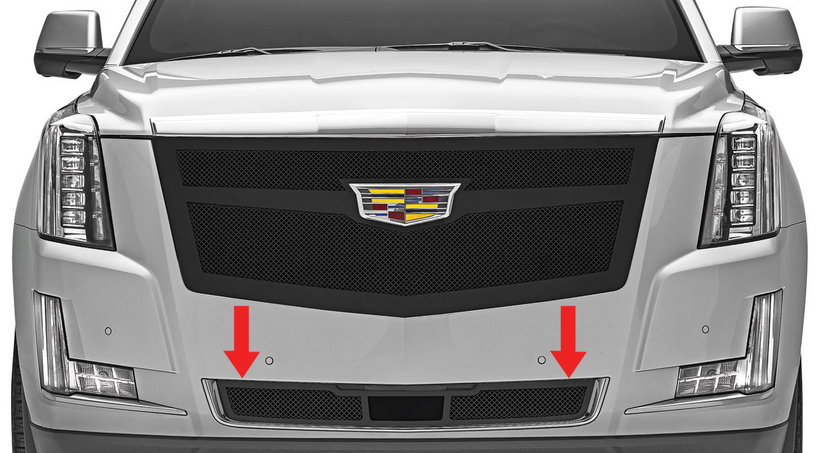 Grille Overlay, Mesh Bumper, Late 2015-20 Escalade/EXT/ESV, w/Adptv Cruise Cntrl 1 Grille Overlay, Mesh Bumper, Late 2015-20 Escalade/EXT/ESV, w/Adptv Cruise Cntrl
