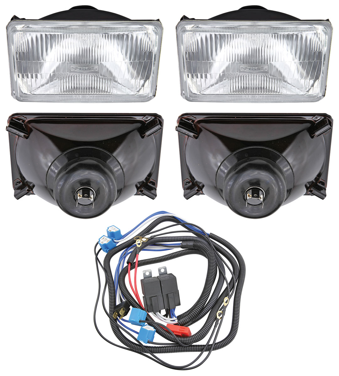 Headlight Upgrade, 55/60 H4 (x4) & Harness, 1975-88 GMs w/ 4"x6" Sealed Beams 1 Headlight Upgrade, 55/60 H4 (x4) & Harness, 1975-88 GMs w/ 4"x6" Sealed Beams