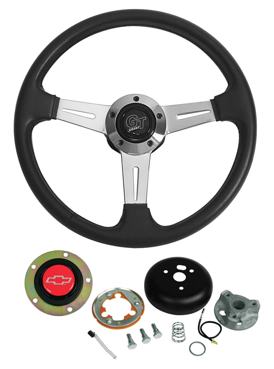 Steering Wheel Kit, Grant Elite GT, 1969-88 CH/EC/MC, Black w/ Red Bowtie Cap 1 Steering Wheel Kit, Grant Elite GT, 1969-88 CH/EC/MC, Black w/ Red Bowtie Cap