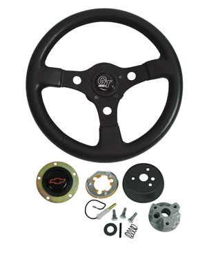 Steering Wheel Kit, Grant Formula GT, 1967-69 Chevrolet, Black w/Red Bowtie Cap 1 Steering Wheel Kit, Grant Formula GT, 1967-69 Chevrolet, Black w/Red Bowtie Cap