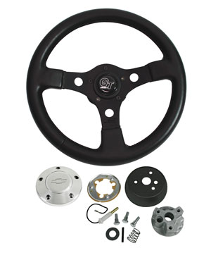 Steering Wheel Kit, Grant Formula GT, 1967-69 CH/EC, Black w/ Billet Bowtie Cap 1 Steering Wheel Kit, Grant Formula GT, 1967-69 CH/EC, Black w/ Billet Bowtie Cap