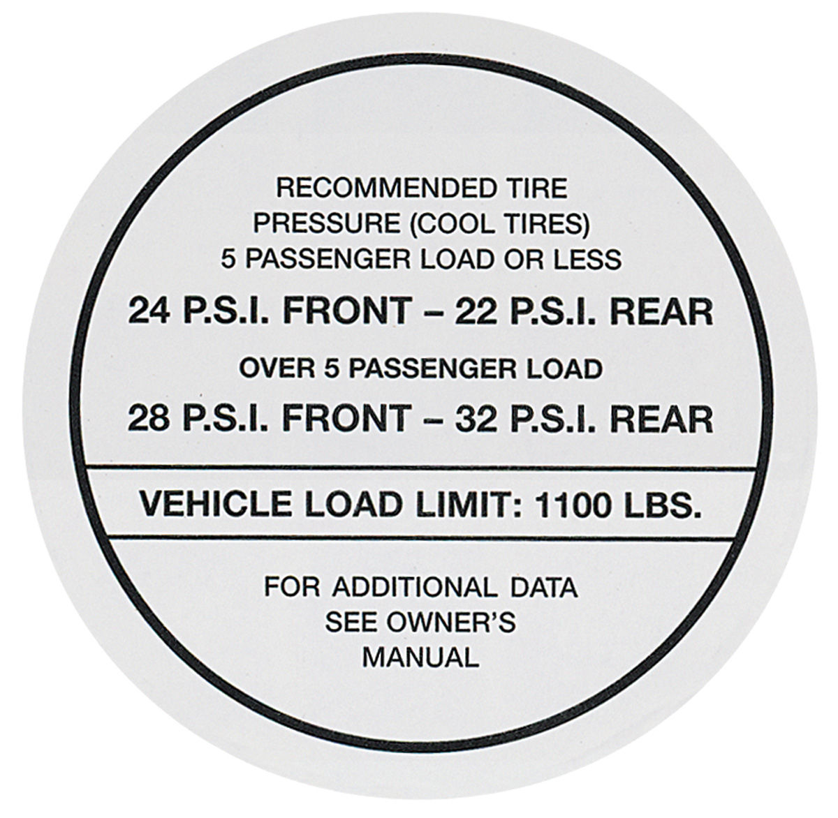 Decal, Tire Pressure, 1966 Pontiac
