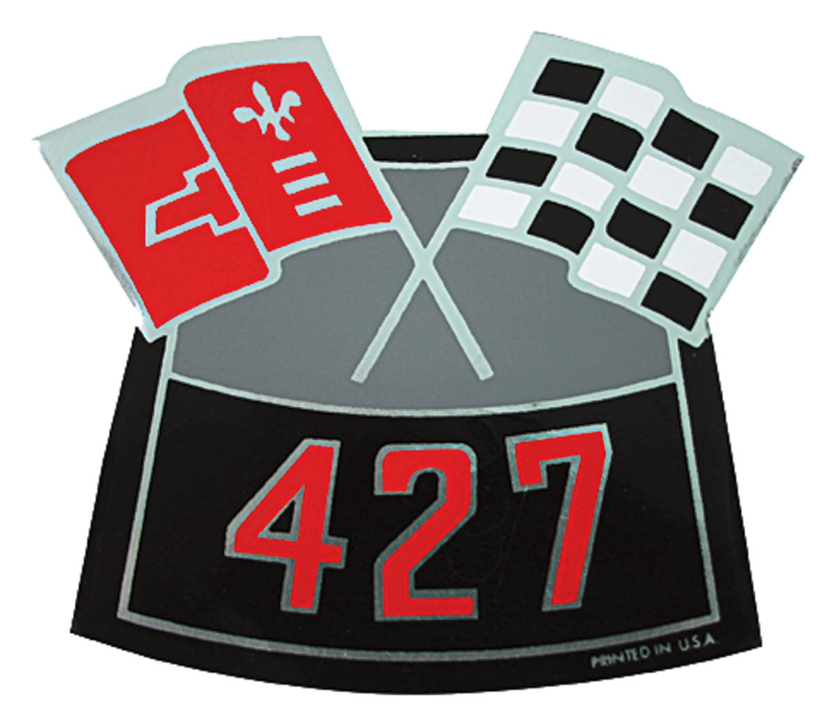 Decal, Air Cleaner, 1964-77 Chevelle/El Camino/Monte Carlo, 427 Crossed Flags 1 Decal, Air Cleaner, 1964-77 Chevelle/El Camino/Monte Carlo, 427 Crossed Flags