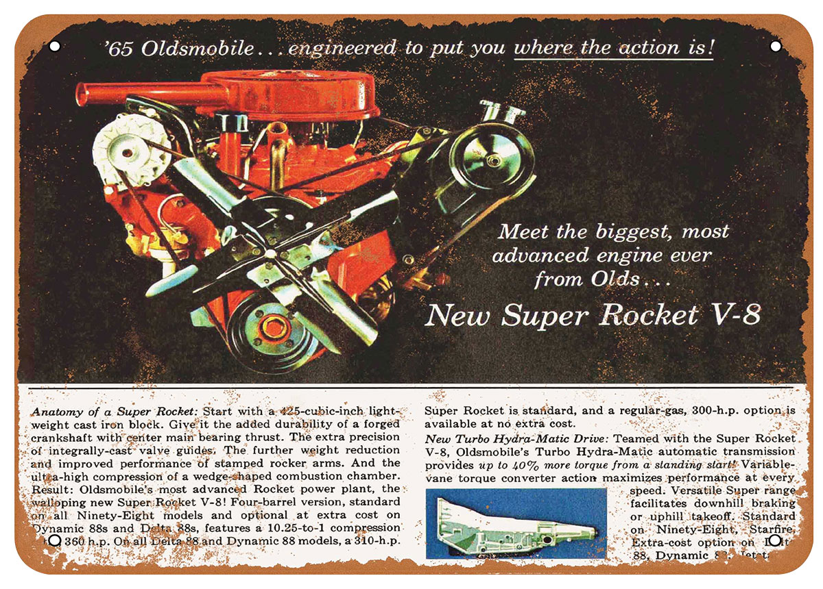 Sign, Aluminum 10"x14", 1965 Olds Super Rocket V8 1 Sign, Aluminum 10"x14", 1965 Olds Super Rocket V8