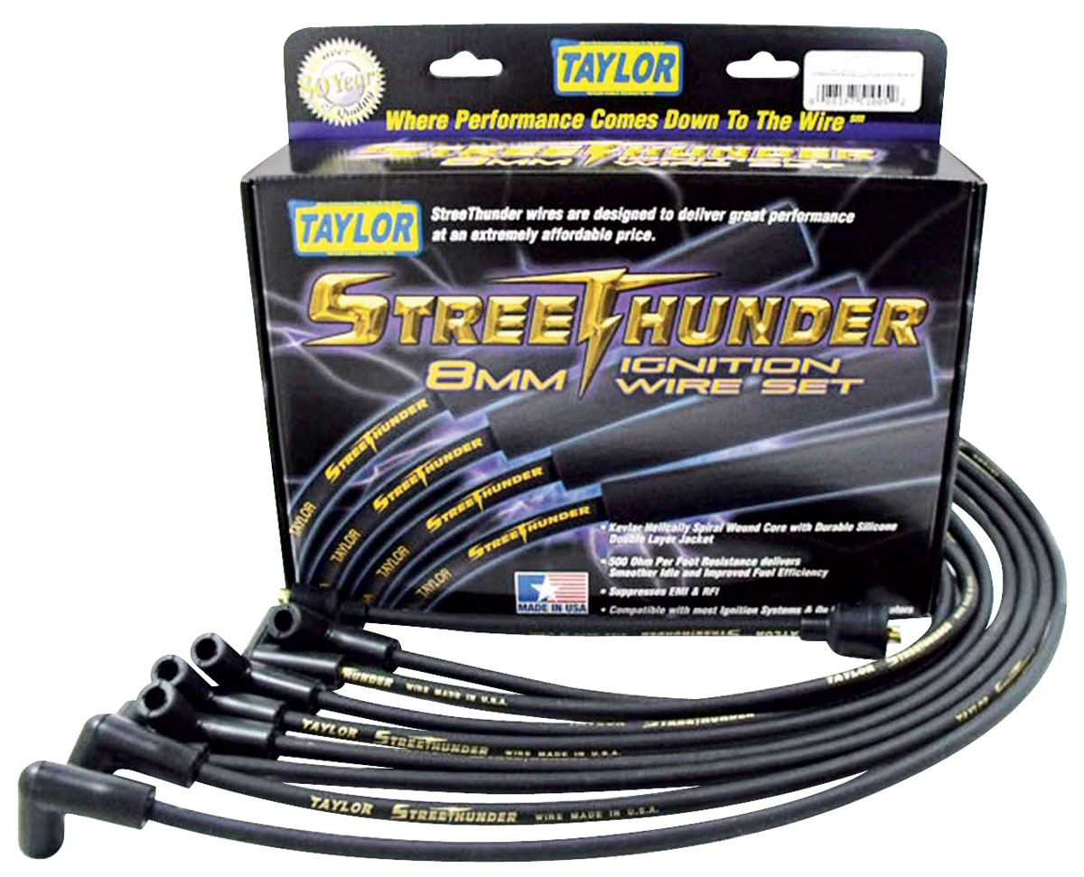 Spark Plug Wire Set, Taylor, Street Thunder, 1954-88 GM, V8, 90° Boot, Black 1 Spark Plug Wire Set, Taylor, Street Thunder, 1954-88 GM, V8, 90° Boot, Black