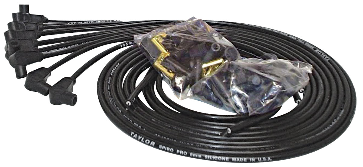 Spark Plug Wire Set, Taylor, Spiro-Pro 8mm, 1954-88 GM, Universal V8, 90° Boot 1 Spark Plug Wire Set, Taylor, Spiro-Pro 8mm, 1954-88 GM, Universal V8, 90° Boot