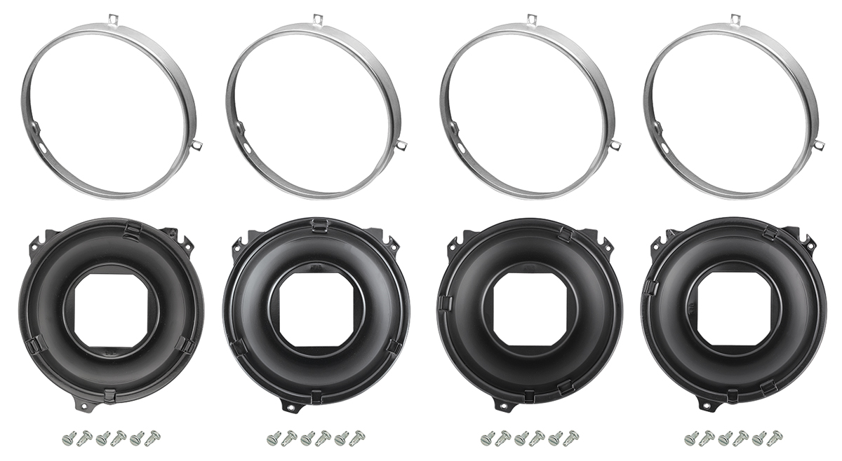 Mounting Bucket & Rings Kit, Headlights, 1958-76 1 Mounting Bucket & Rings Kit, Headlights, 1958-76