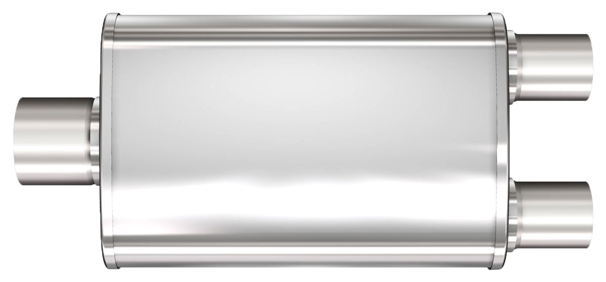 Muffler, 4" x 9" x 14" XL Oval Multi-Chamber, MF, Satin 409 Stainless Steel 1 Muffler, 4" x 9" x 14" XL Oval Multi-Chamber, MF, Satin 409 Stainless Steel
