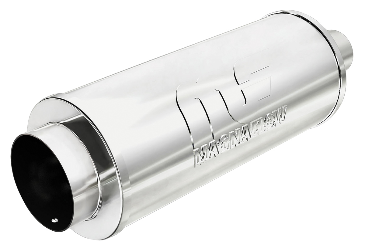Muffler w/Tip, Street 6" x 18.25" Round, 2.25" Inlet/4" Straight Cut Tip, MF 1 Muffler w/Tip, Street 6" x 18.25" Round, 2.25" Inlet/4" Straight Cut Tip, MF