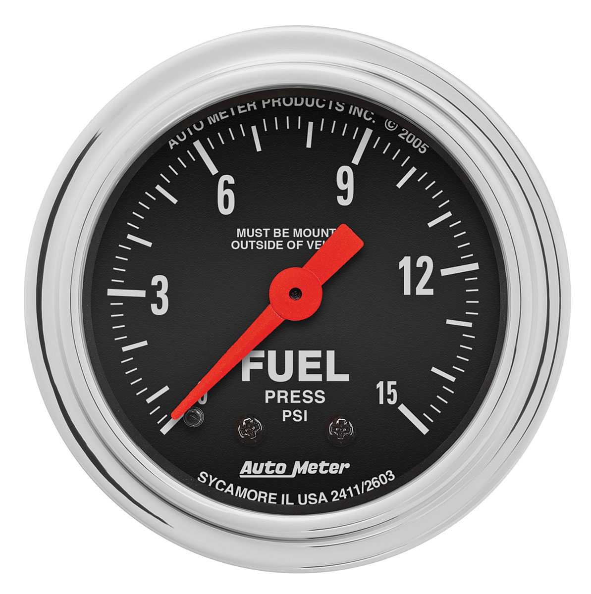 Gauge, Fuel Pressure, AutoMeter, Mechanical, 2-1/16", 0-15PSI 1 Gauge, Fuel Pressure, AutoMeter, Mechanical, 2-1/16", 0-15PSI
