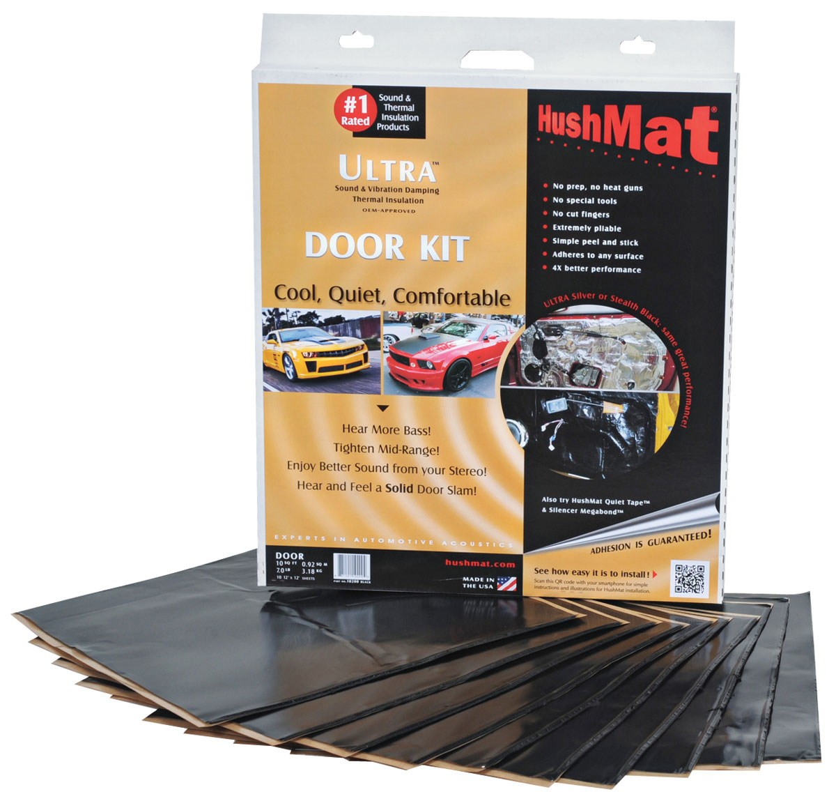 Sound Deadener, Door Kit, Hushmat Ultra, 10 Sheets 12" x 12" 1 Sound Deadener, Door Kit, Hushmat Ultra, 10 Sheets 12" x 12"