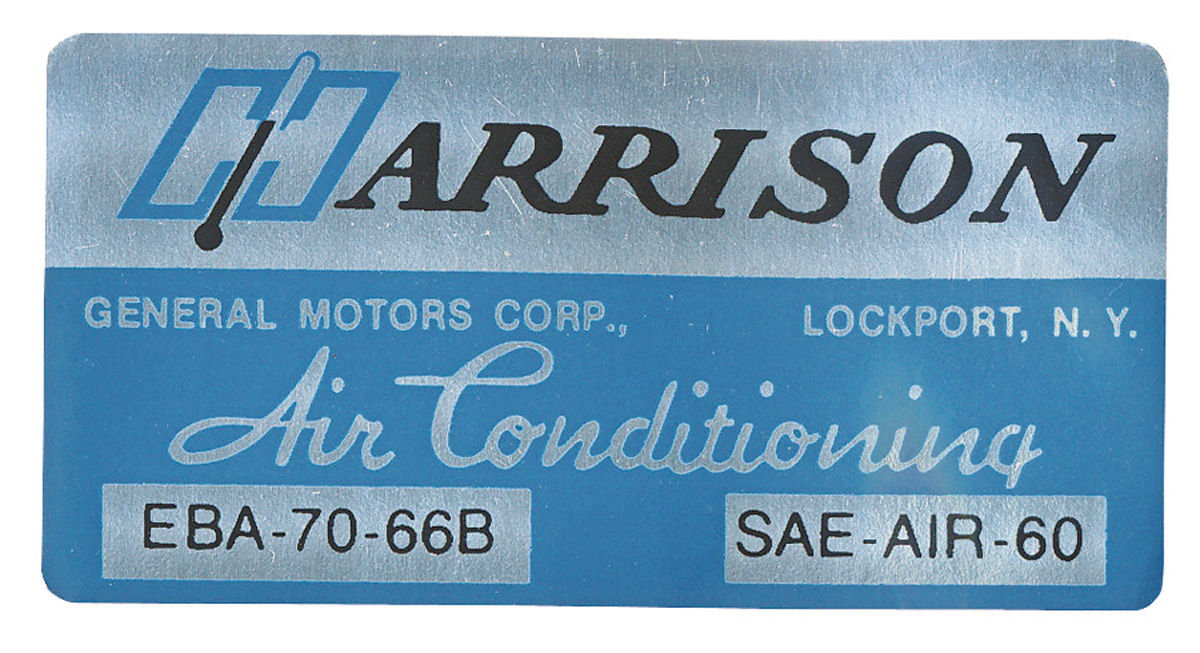 Decal, Evaporator Box, 1966 CAD/PON, Harrison Air Conditioning, EBA 7066B 1 Decal, Evaporator Box, 1966 CAD/PON, Harrison Air Conditioning, EBA 7066B