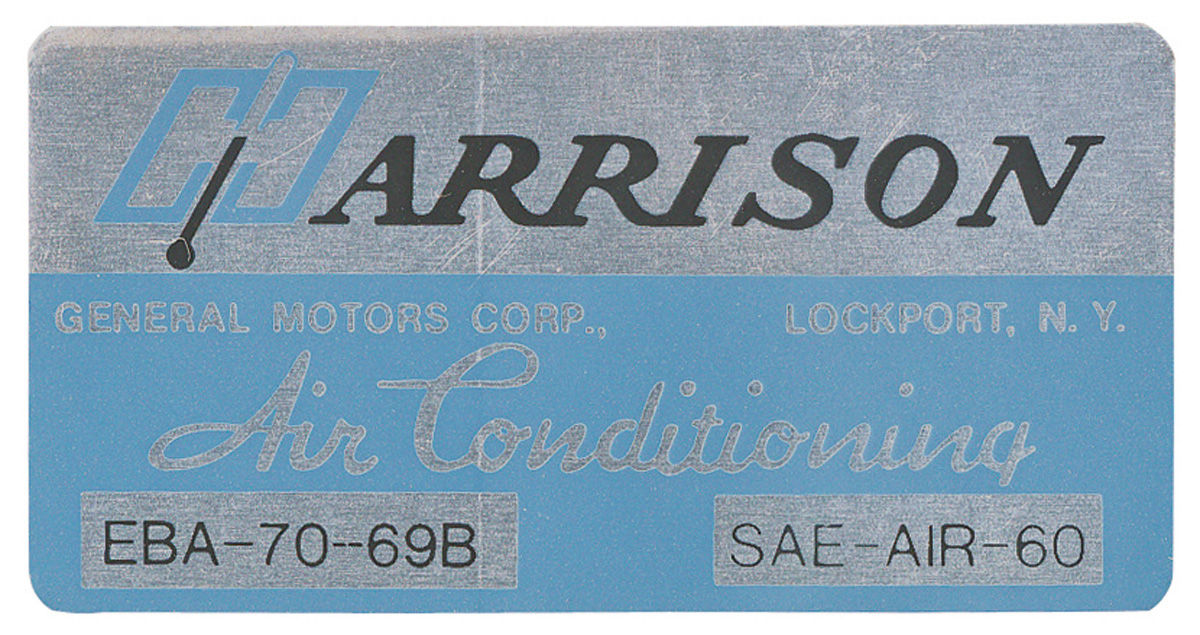 Decal, Evaporator Box, 1969 CAD/PON, Harrison Air Conditioning, EBA 7069B 1 Decal, Evaporator Box, 1969 CAD/PON, Harrison Air Conditioning, EBA 7069B