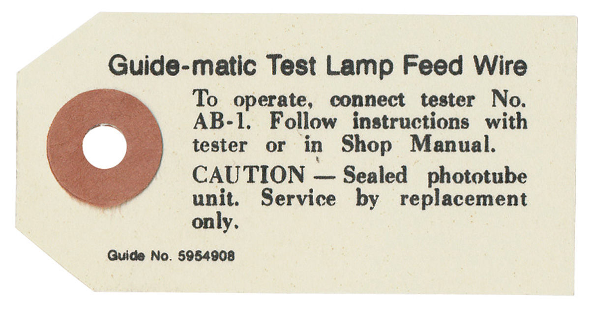 Instructions Tag, Guidematic Headlight, 1964 Cadillac 1 Instructions Tag, Guidematic Headlight, 1964 Cadillac