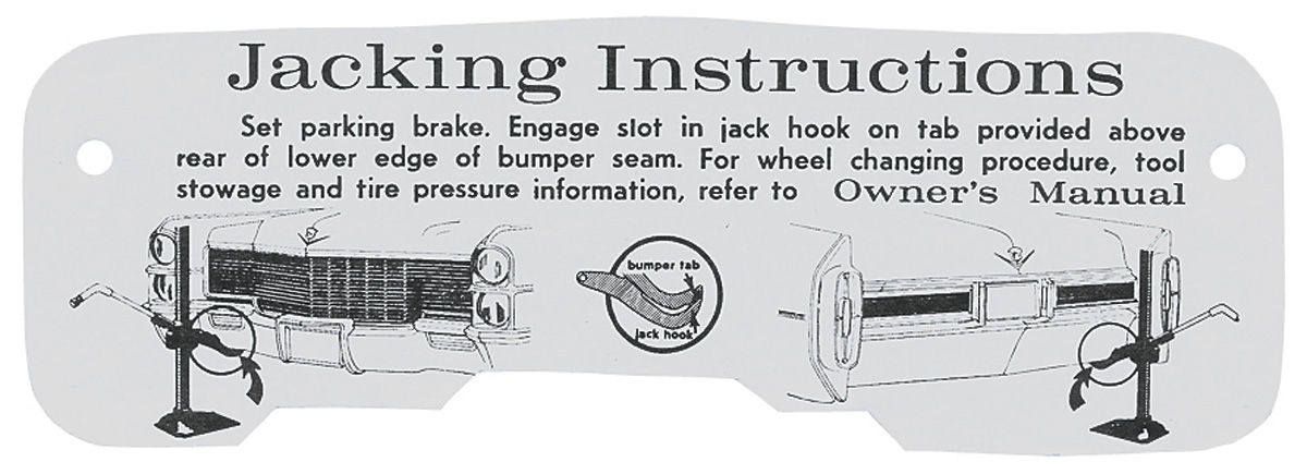 Decal, Jacking Instructions, 1965 Cadillac, In Trunk 1 Decal, Jacking Instructions, 1965 Cadillac, In Trunk