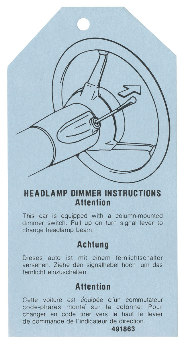 Instructions Tag, Headlight Dimmer, 1976-77 Cadillac/Riviera