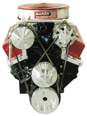 Pulley Set, March V-Belt, SB Chevy, Short WP, 2 Grv Crank, 1 Grv WP, 1 Grv Alt 1 Pulley Set, March V-Belt, SB Chevy, Short WP, 2 Grv Crank, 1 Grv WP, 1 Grv Alt