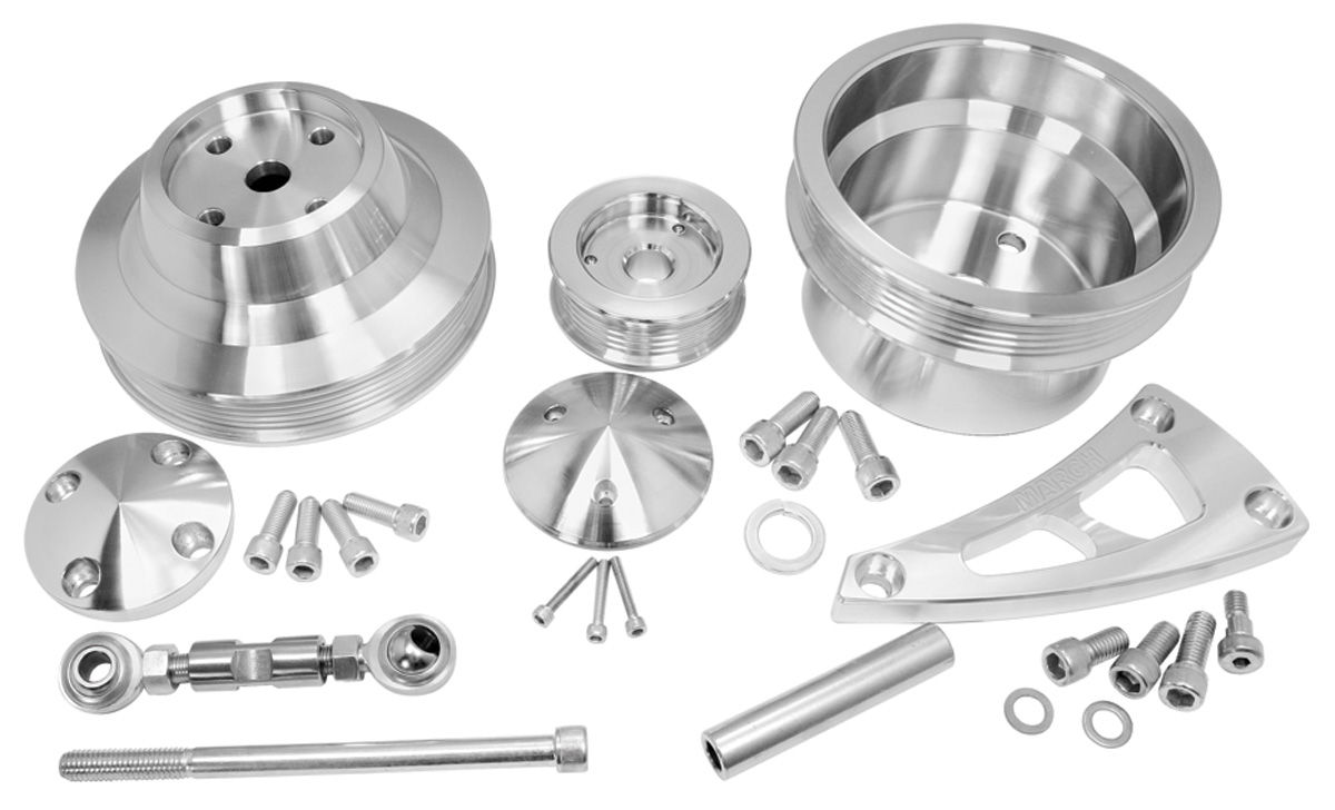 Pulley Set, March Serp. Belt, SB Chevy, Long WP, High Water Flow, w/ Keyway 1 Pulley Set, March Serp. Belt, SB Chevy, Long WP, High Water Flow, w/ Keyway