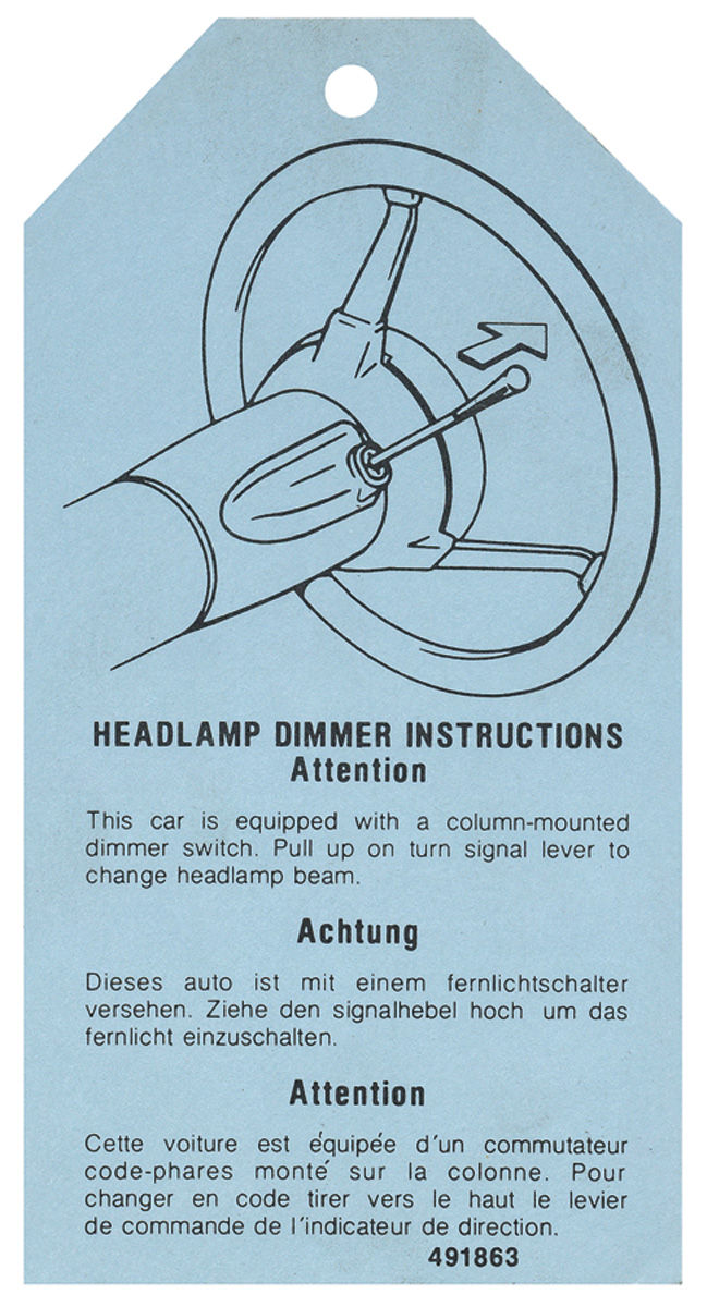 Instructions Tag, Headlight Dimmer, 1976-77 Pontiac