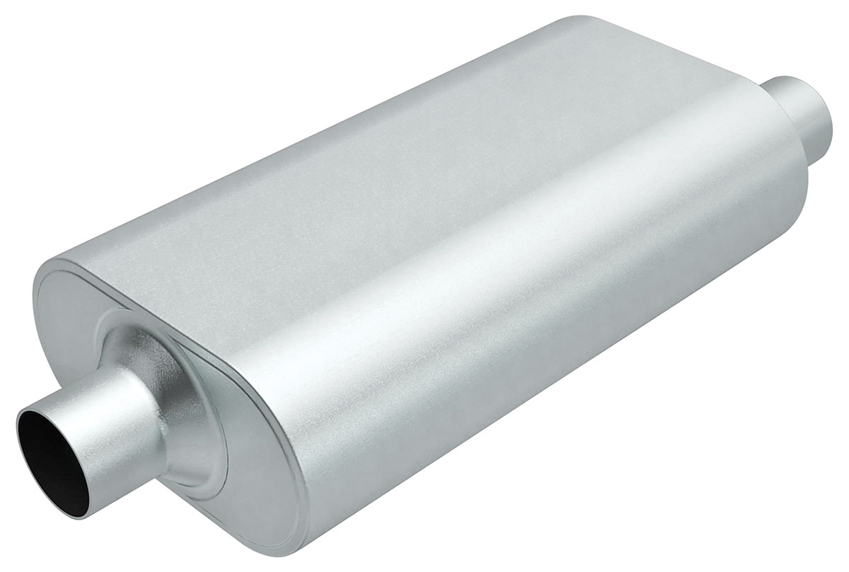 Muffler, Rumble Turbo Perf, 2" Offset/Cntr, 4.25" x 7.75" x 14" Body/18.5" Long 1 Muffler, Rumble Turbo Perf, 2" Offset/Cntr, 4.25" x 7.75" x 14" Body/18.5" Long
