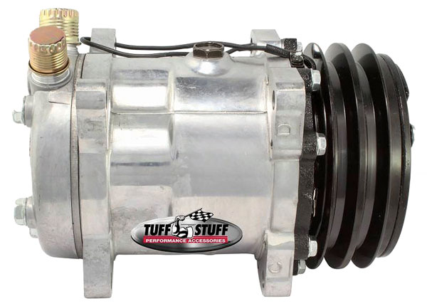 AC Compressor, Tuff Stuff, Sanden SD508 Style, R-134A, 2V-Groove Pulley