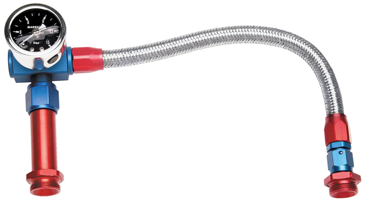 Fuel Pump To Carburetor, Dual Inlet Assembly, -6, w/ Gauge 1 Fuel Pump To Carburetor, Dual Inlet Assembly, -6, w/ Gauge