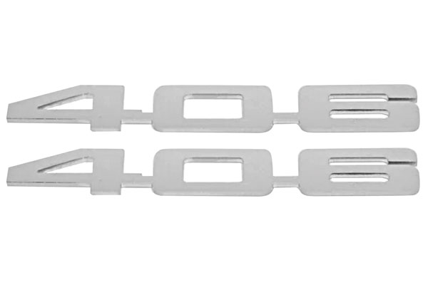 Emblems, 406, Hood, Mirror Polished Stainless, Laser Cut, Pair 1 Emblems, 406, Hood, Mirror Polished Stainless, Laser Cut, Pair