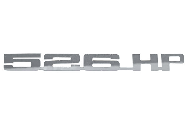 Emblem, 526 HP, Mirror Polished Stainless, Laser Cut 1 Emblem, 526 HP, Mirror Polished Stainless, Laser Cut