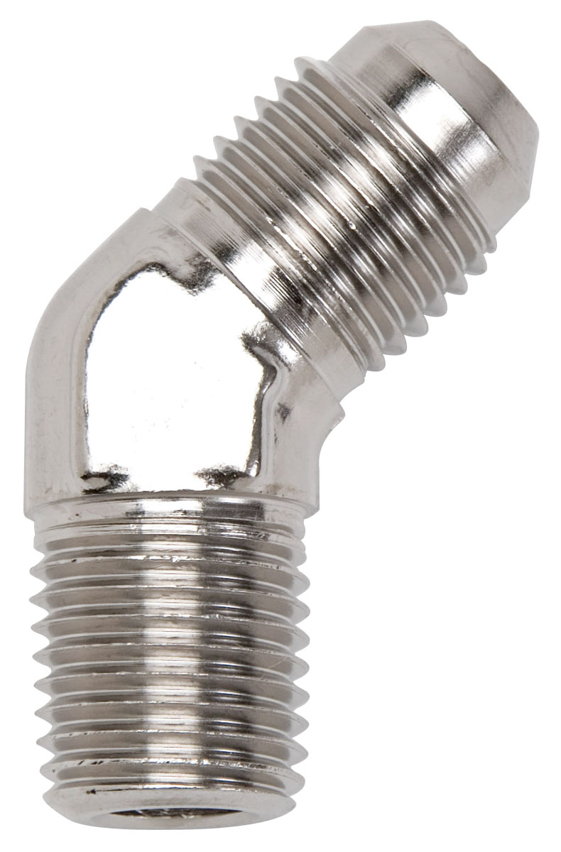 Adapter, AN to NPT, Russell, -8AN to 3/8"NPT, 45 Degree 1 Adapter, AN to NPT, Russell, -8AN to 3/8"NPT, 45 Degree
