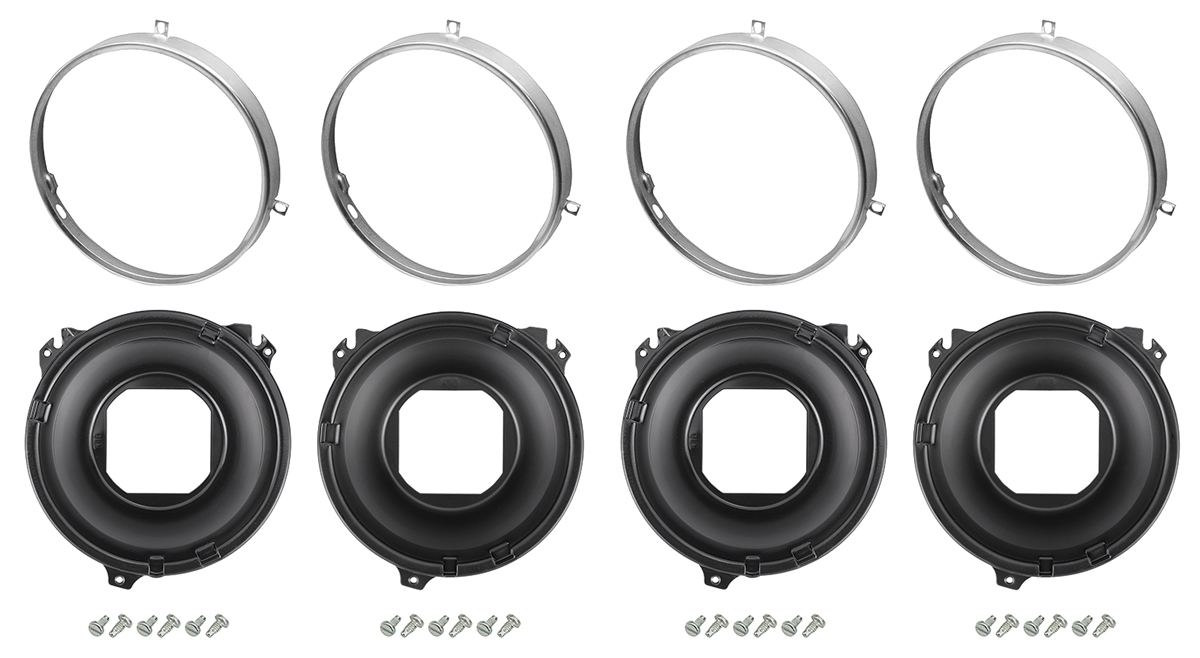 Mounting Bucket & Rings Kit, Headlights, 1965-69