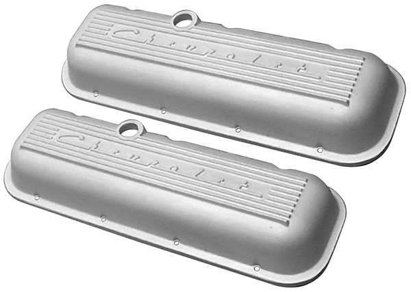 Valve Covers, BB, Finned, Chevrolet Script, PCV/Brthr Holes, w/o Drippers, Tall 1 Valve Covers, BB, Finned, Chevrolet Script, PCV/Brthr Holes, w/o Drippers, Tall