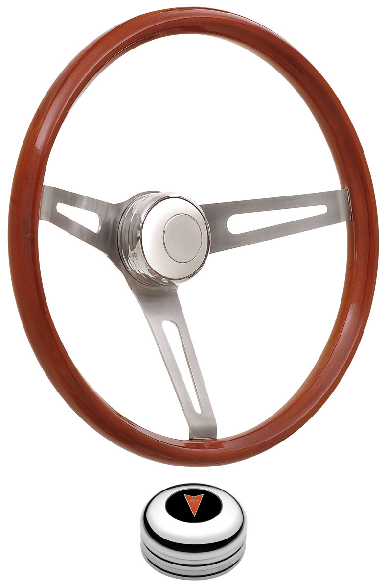 Steering Wheel Kit, 59-68 Pontiac, Retro Wood, Tall Cap, Arrowhead, Polished 1 Steering Wheel Kit, 59-68 Pontiac, Retro Wood, Tall Cap, Arrowhead, Polished