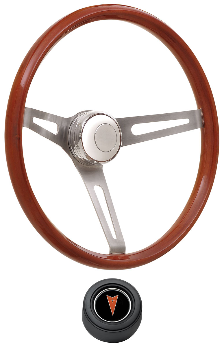 Steering Wheel Kit, 69-77 Pontiac, Retro Wood, Hi Rise Cap, Arrowhead, Black 1 Steering Wheel Kit, 69-77 Pontiac, Retro Wood, Hi Rise Cap, Arrowhead, Black