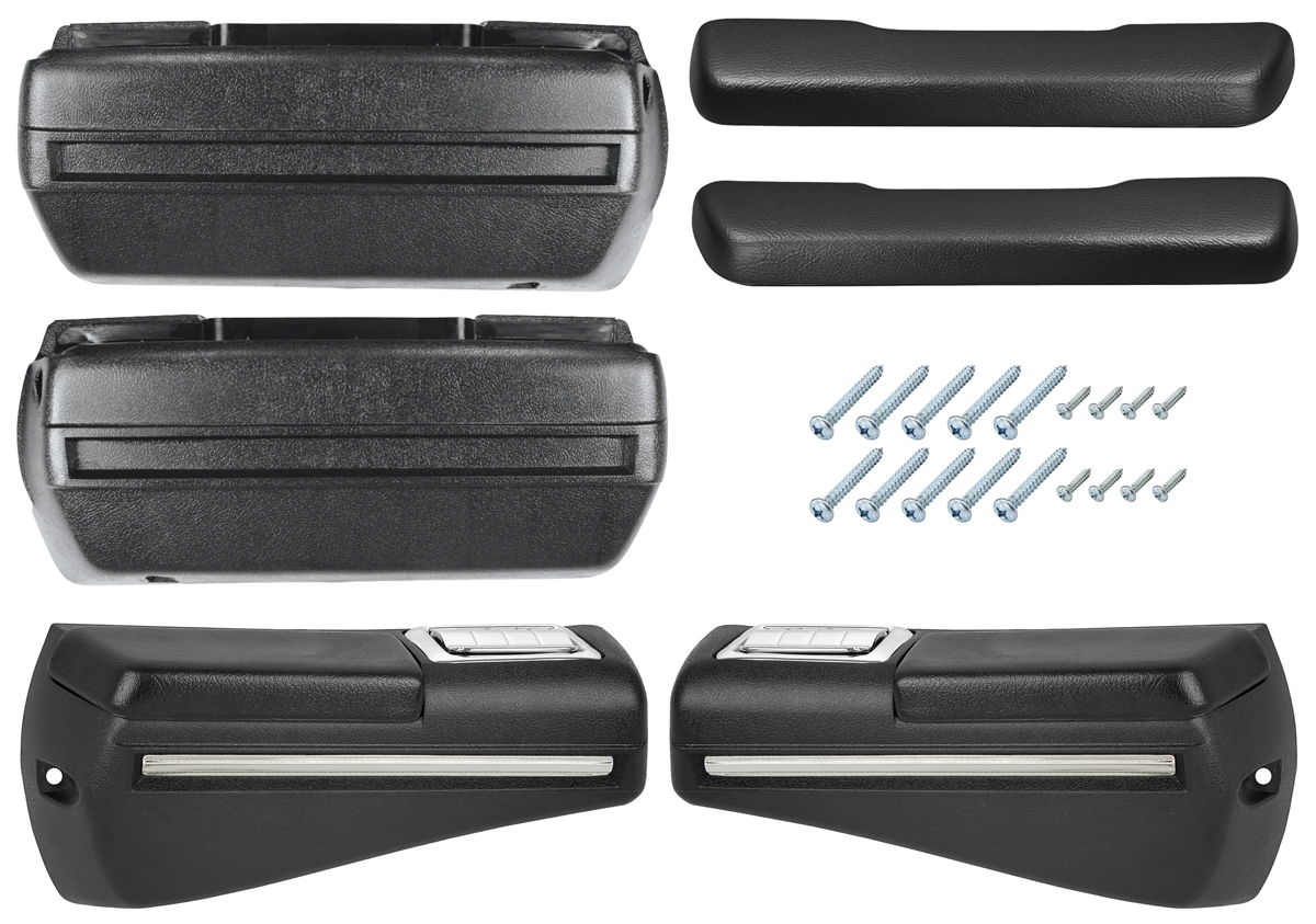 Armrest Kit, Front/Rear, 68-69 Chevelle/Cut/Pont A-Body, Black Rear Base w/Trim 1 Armrest Kit, Front/Rear, 68-69 Chevelle/Cut/Pont A-Body, Black Rear Base w/Trim