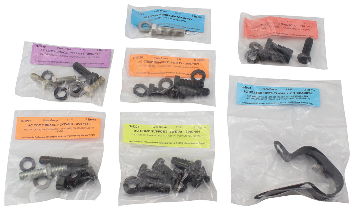 Fastener Set, Air Conditioning, 1970-72 CHEVELLE/EL CAMINO, Engine, BB 1 Fastener Set, Air Conditioning, 1970-72 CHEVELLE/EL CAMINO, Engine, BB