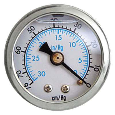 Gauge, Vacuum, 1.5" White PSI/kPa/Bar Dial, Black Pntr, Chrome Case & Bezel 1 Gauge, Vacuum, 1.5" White PSI/kPa/Bar Dial, Black Pntr, Chrome Case & Bezel