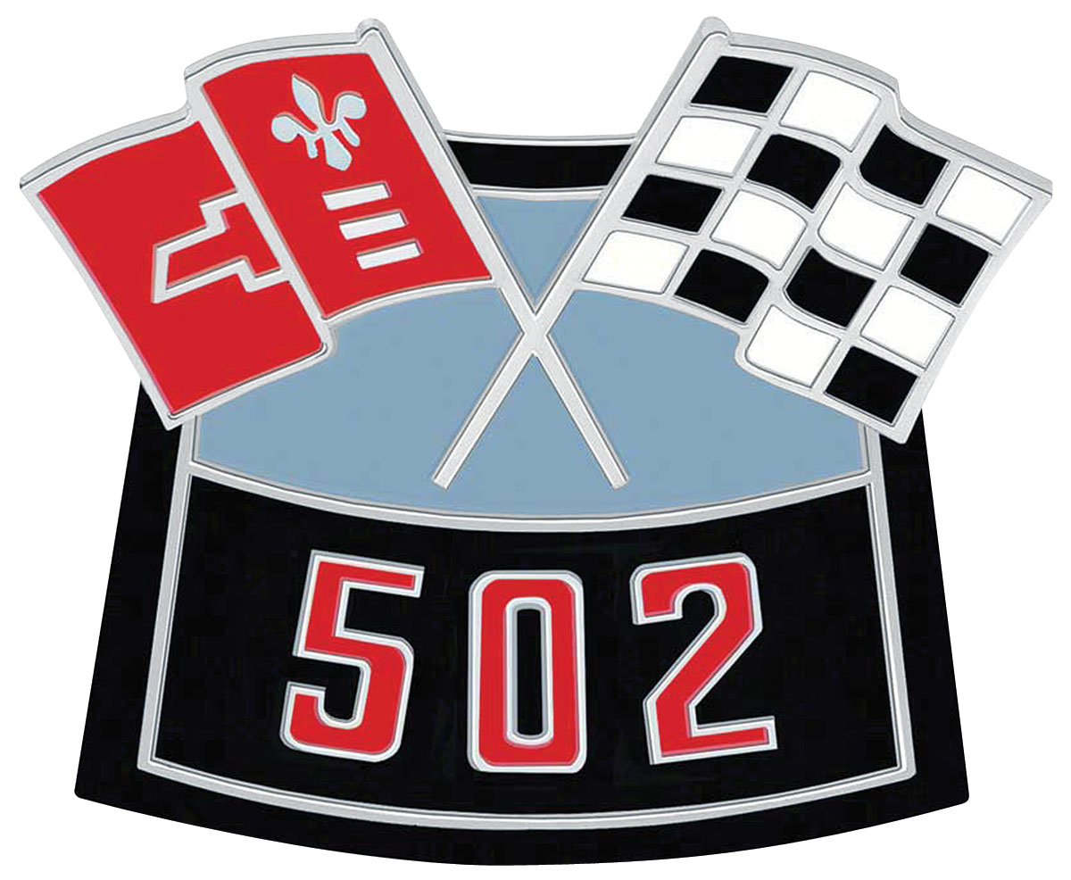 Emblem, Air Cleaner, 502 Cross Flags, Die-Cast 1 Emblem, Air Cleaner, 502 Cross Flags, Die-Cast
