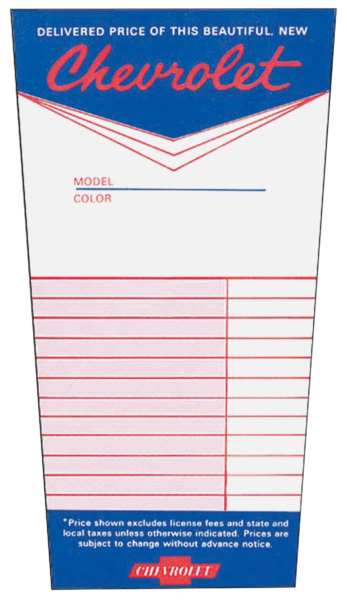 Window Sticker, Dealer Added Option, 1964-72 Chevrolet