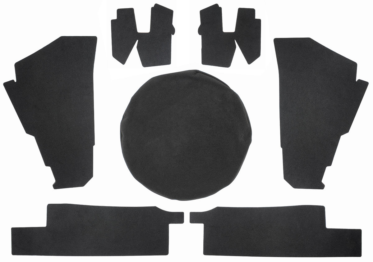 Trunk Side Panels, Black/Silver Felt Panelboard, 1974-76 Eldo Convertible, 7pc 1 Trunk Side Panels, Black/Silver Felt Panelboard, 1974-76 Eldo Convertible, 7pc