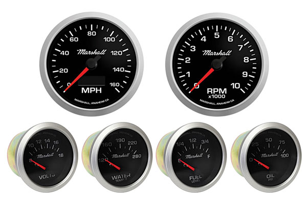 Gauge Set, 6pc, 240-33 Ohm Fuel, 3-3/8" Speedo & Tach 1 Gauge Set, 6pc, 240-33 Ohm Fuel, 3-3/8" Speedo & Tach