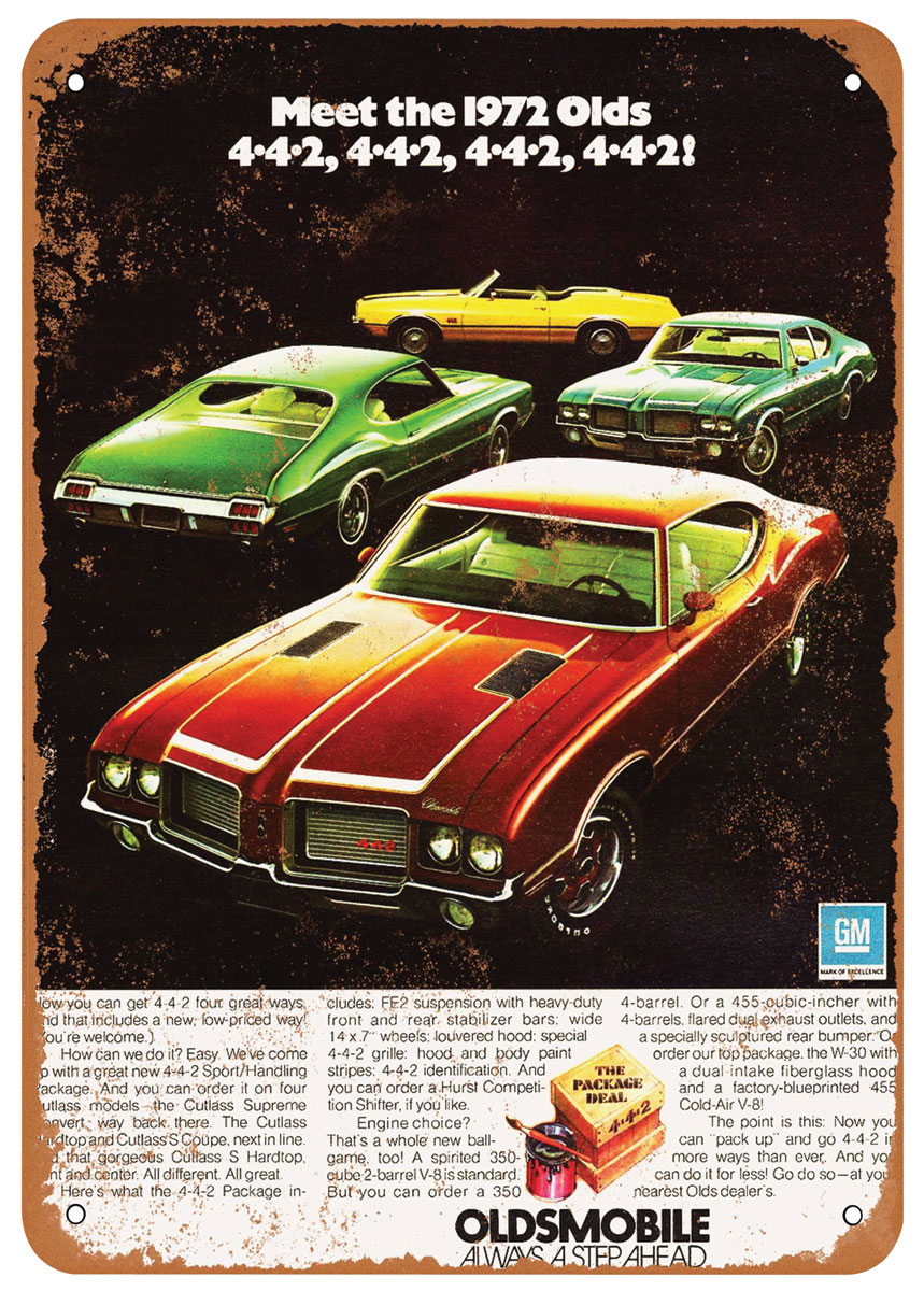 Sign, Aluminum 10"x14", 1972 Olds 4-4-2 1 Sign, Aluminum 10"x14", 1972 Olds 4-4-2