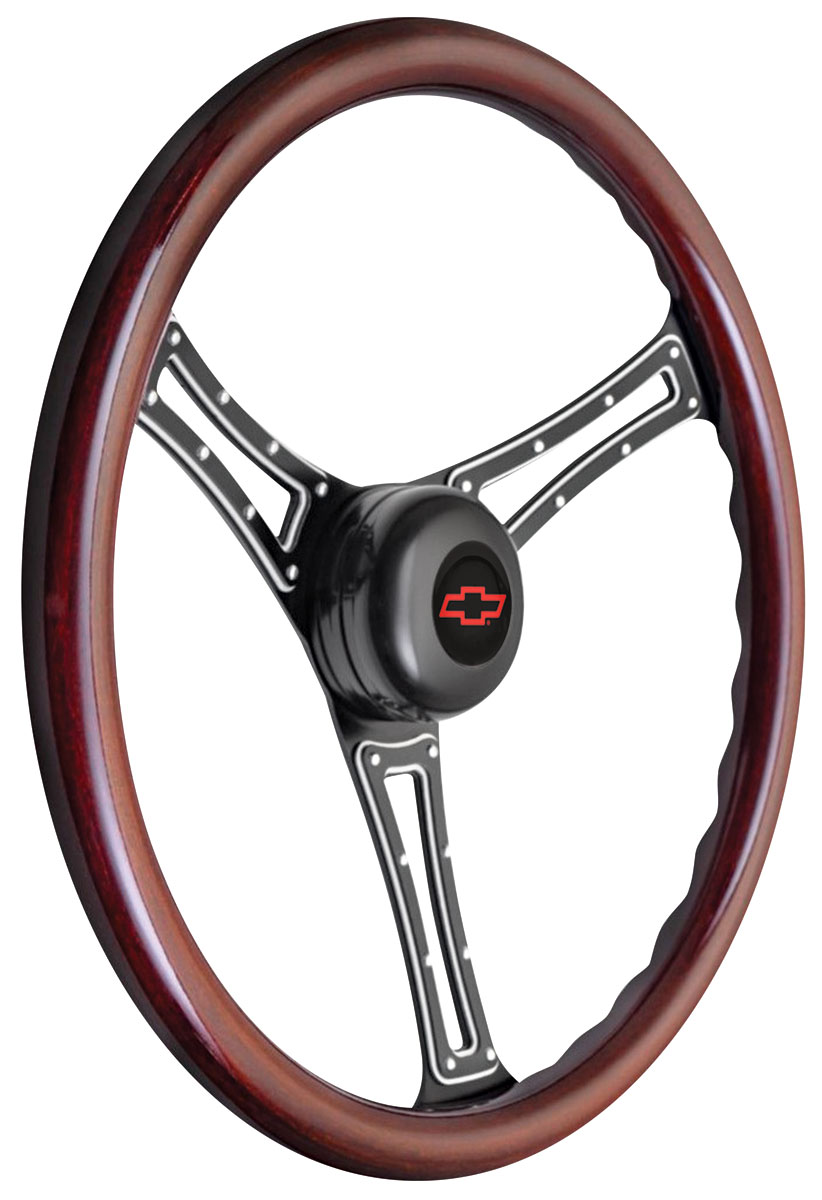 Steering Wheel Kit, 1967-69 Chevrolet, Autocross, Red Bowtie Cap, Wood 1 Steering Wheel Kit, 1967-69 Chevrolet, Autocross, Red Bowtie Cap, Wood