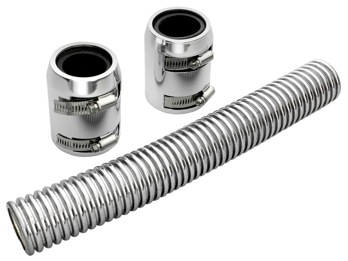 Radiator Hose, Stainless Steel, 12", Polished Caps 1 Radiator Hose, Stainless Steel, 12", Polished Caps
