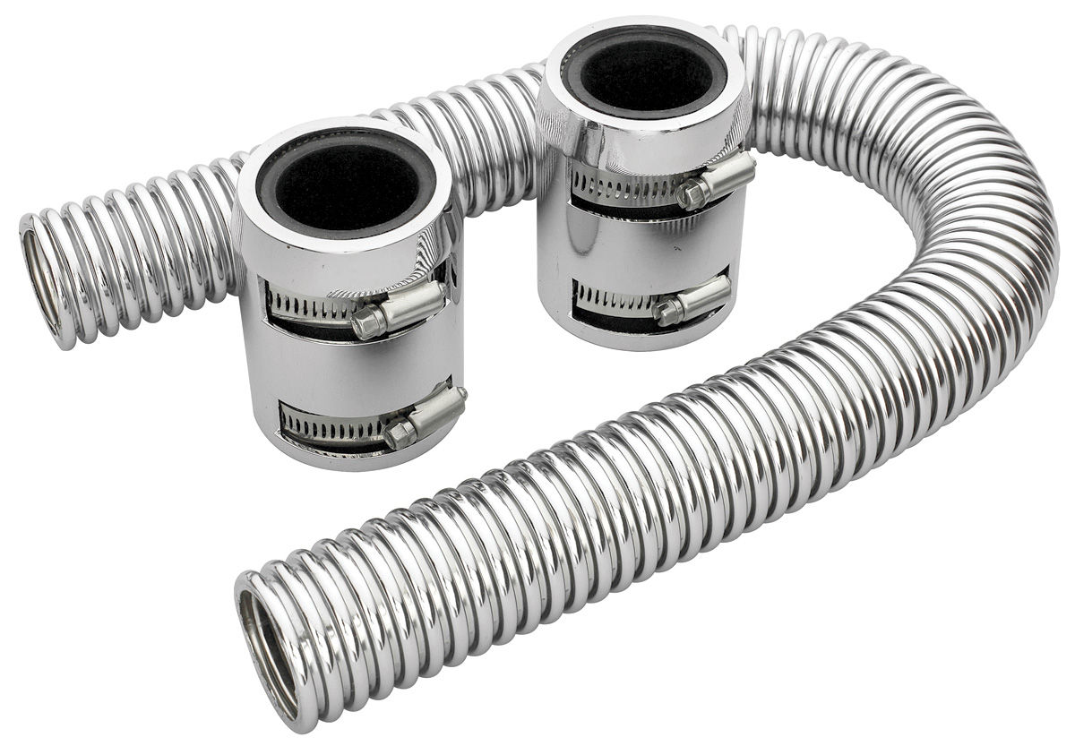 Radiator Hose, 24", Chrome Caps, Stainless Steel 1 Radiator Hose, 24", Chrome Caps, Stainless Steel