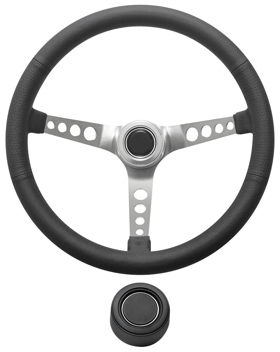 Steering Wheel Kit, 1959-69 GM, Retro w/Holes, Plain Cap, Black, Hi-Rise 1 Steering Wheel Kit, 1959-69 GM, Retro w/Holes, Plain Cap, Black, Hi-Rise