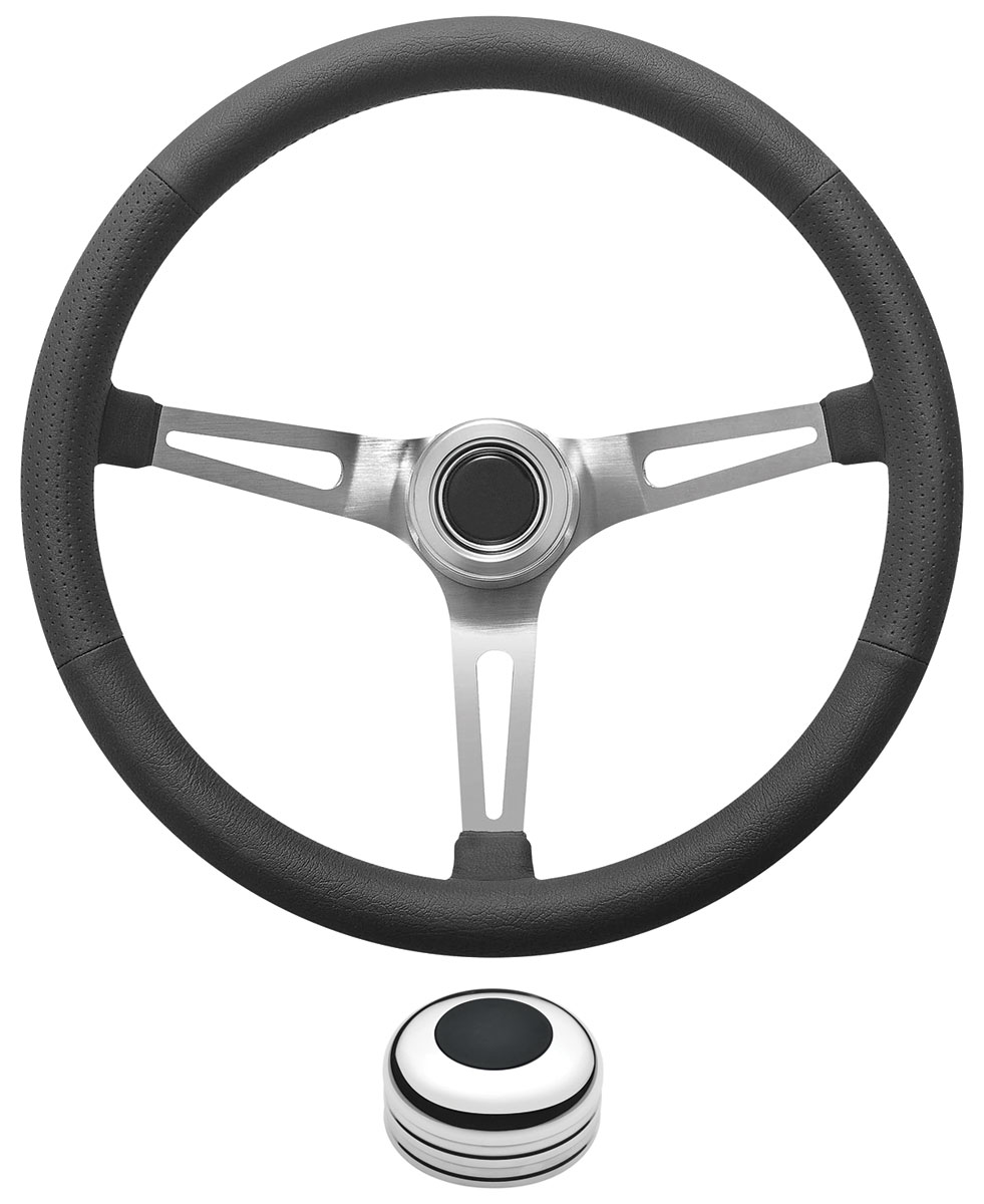Steering Wheel Kit, 1959-69 GM, Retro w/Slots, Plain, Black/Polished Cap 1 Steering Wheel Kit, 1959-69 GM, Retro w/Slots, Plain, Black/Polished Cap