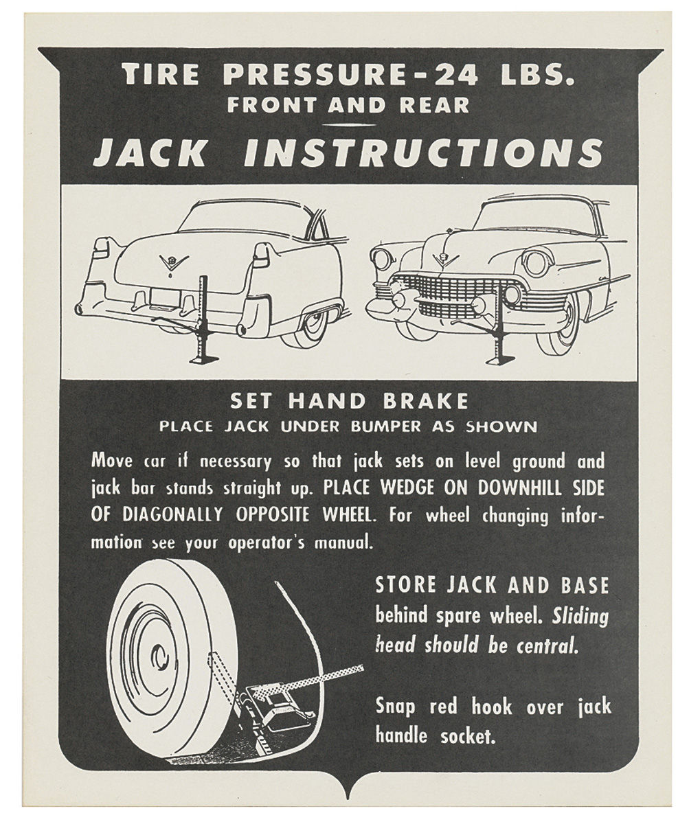 Decal, Jack Instruction Tag, 1953 Cadillac