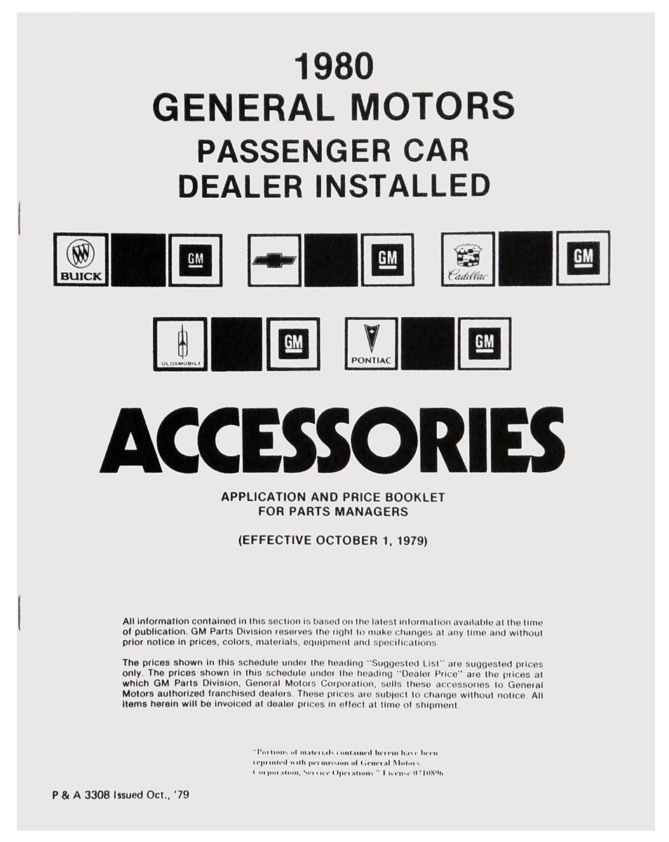 Accessory Listings & Pricings, 1980 GM 1 Accessory Listings & Pricings, 1980 GM