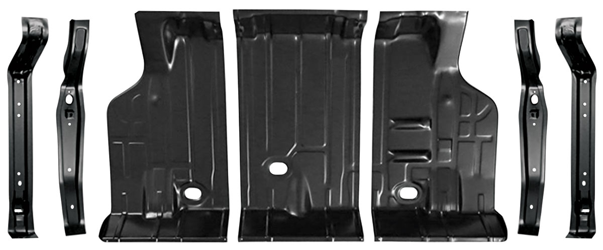 Floor Pans, Trunk, 1968-72 A-Body, LH/RH/Center & Braces, 7-pc. Set 1 Floor Pans, Trunk, 1968-72 A-Body, LH/RH/Center & Braces, 7-pc. Set