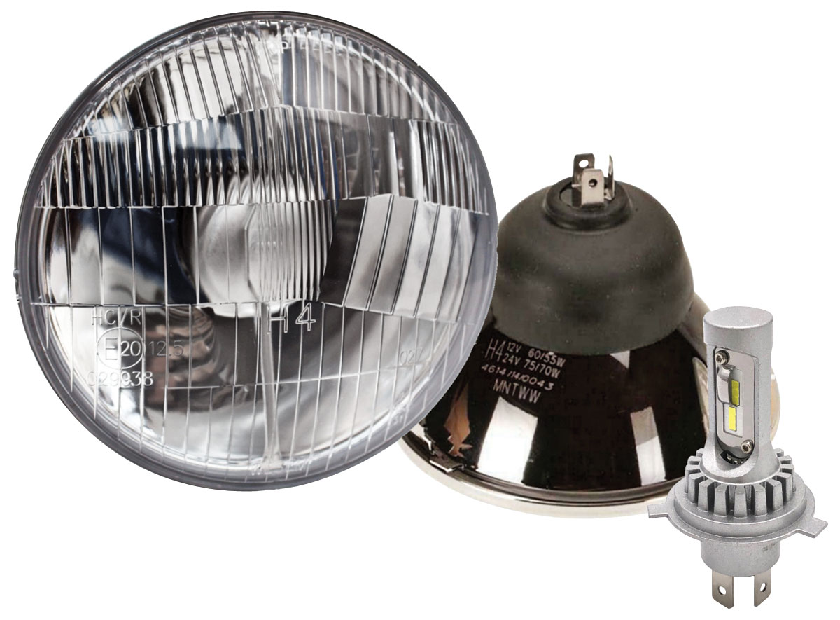 Headlights, Delta Lights LED 5-3/4" w/Halo, Convex Glass, H4, Hi/Lo, Switchback 1 Headlights, Delta Lights LED 5-3/4" w/Halo, Convex Glass, H4, Hi/Lo, Switchback